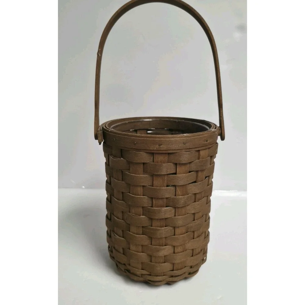VTG 2001 Longaberger Tall Fruit Basket Round Woven Wood Single Swing Handle Line